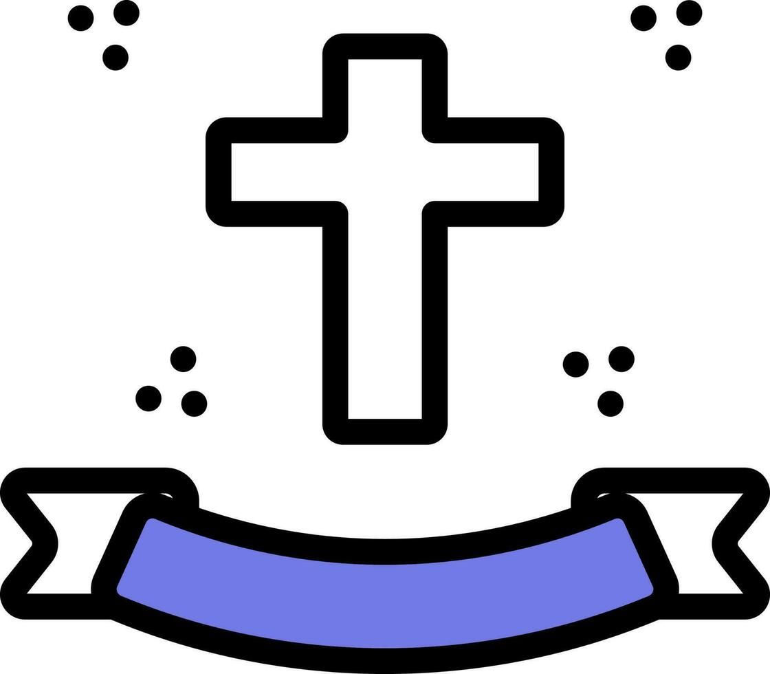 Christian Cross with Ribbon Icon in Blue and White Color. vector