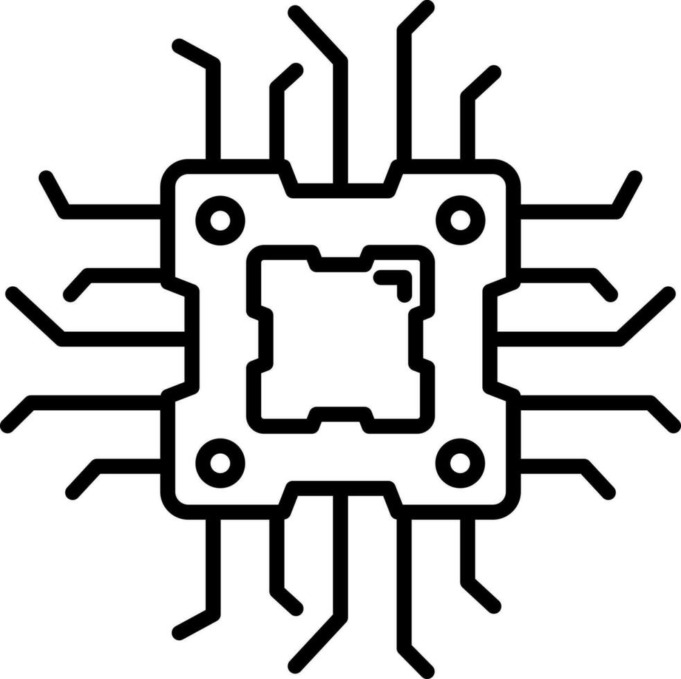 Flat Style Microchip Icon in Black Outline. vector