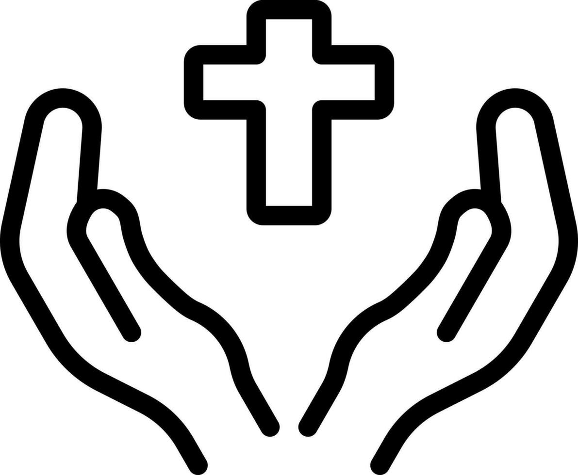 Christian Prayer Hands Icon in Line Art. vector