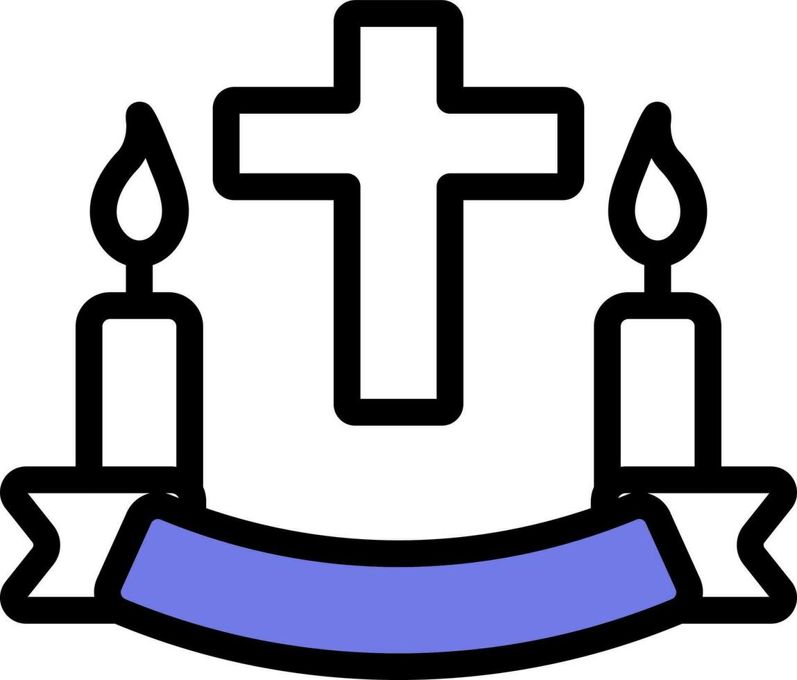 Christian Cross With Candles Icon in Blue and White Color. vector
