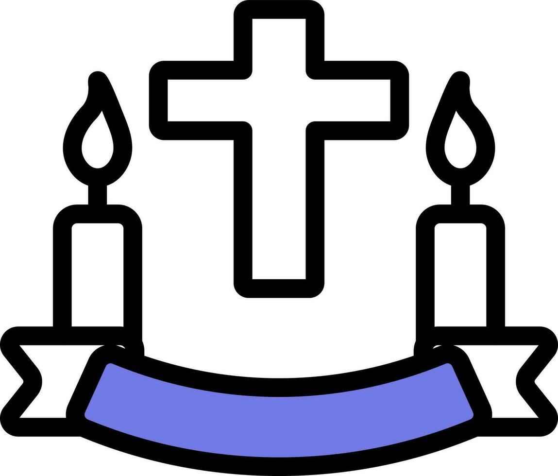 cristiano cruzar con velas icono en azul y blanco color. vector