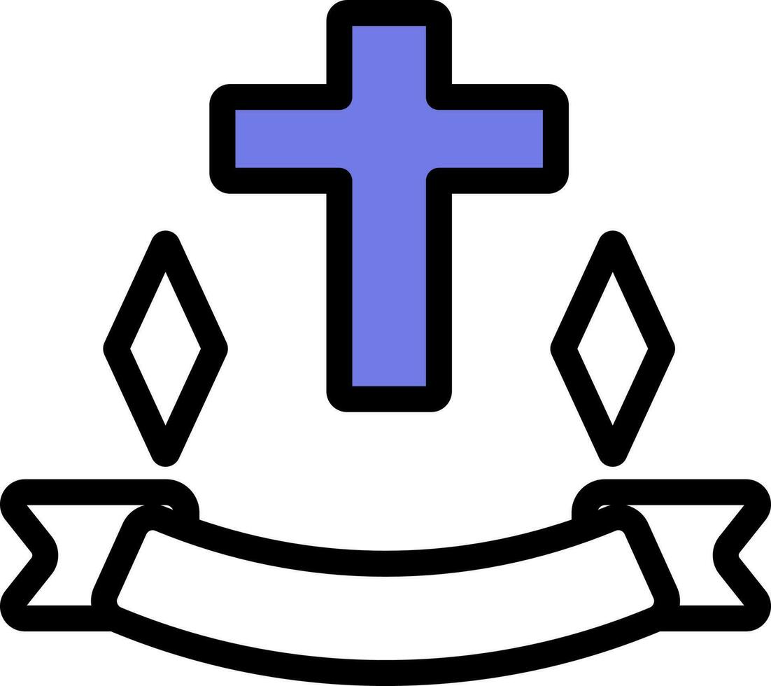 Christian Cross with Ribbon Icon in Blue and White Color. vector