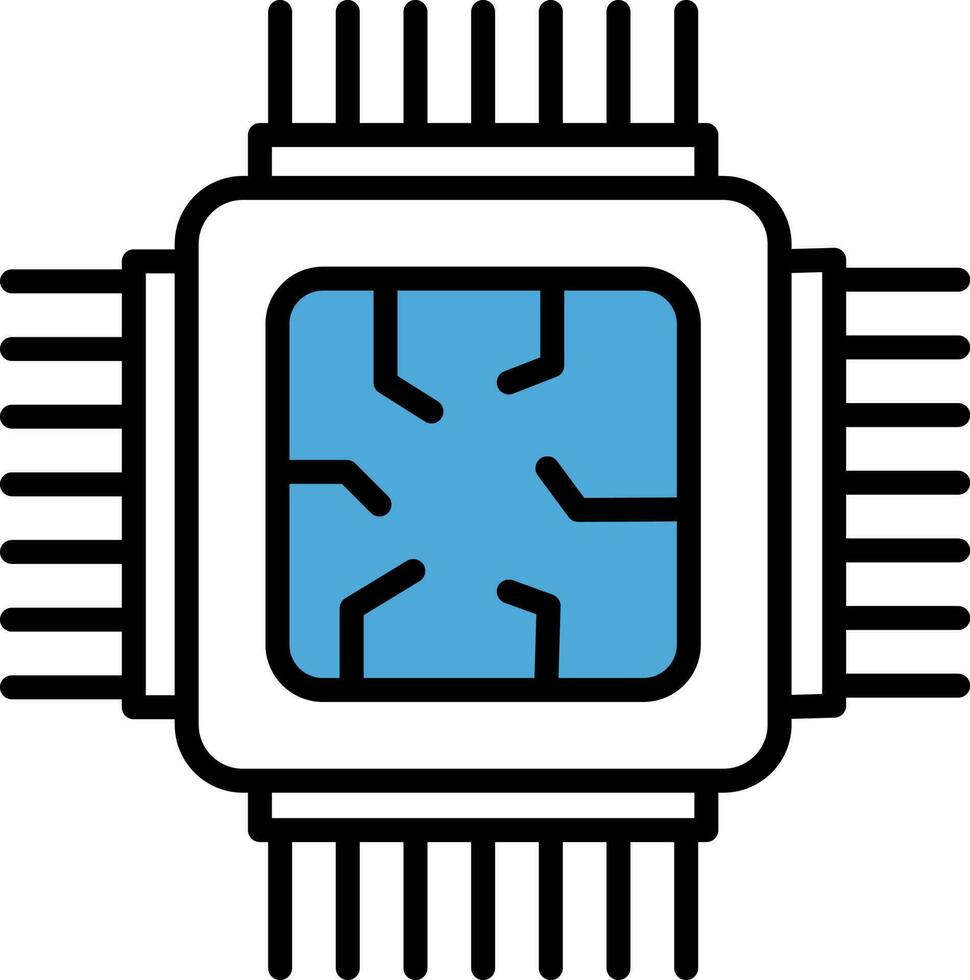 procesador chip icono en azul y blanco color. vector