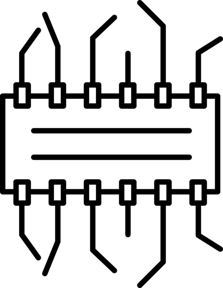 Integrated Circuit Chip Icon in Black Line Art. vector