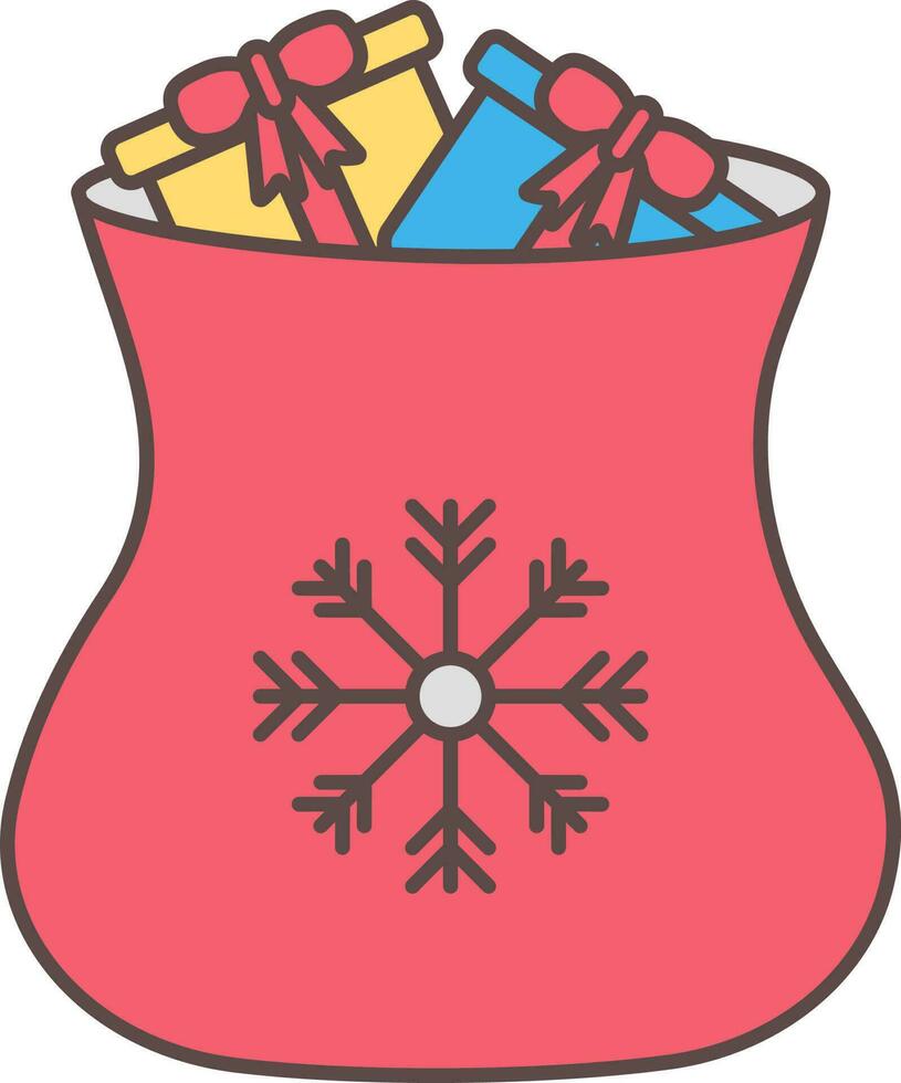 Open Santa Gift Bag Colorful Icon In Flat Style. vector