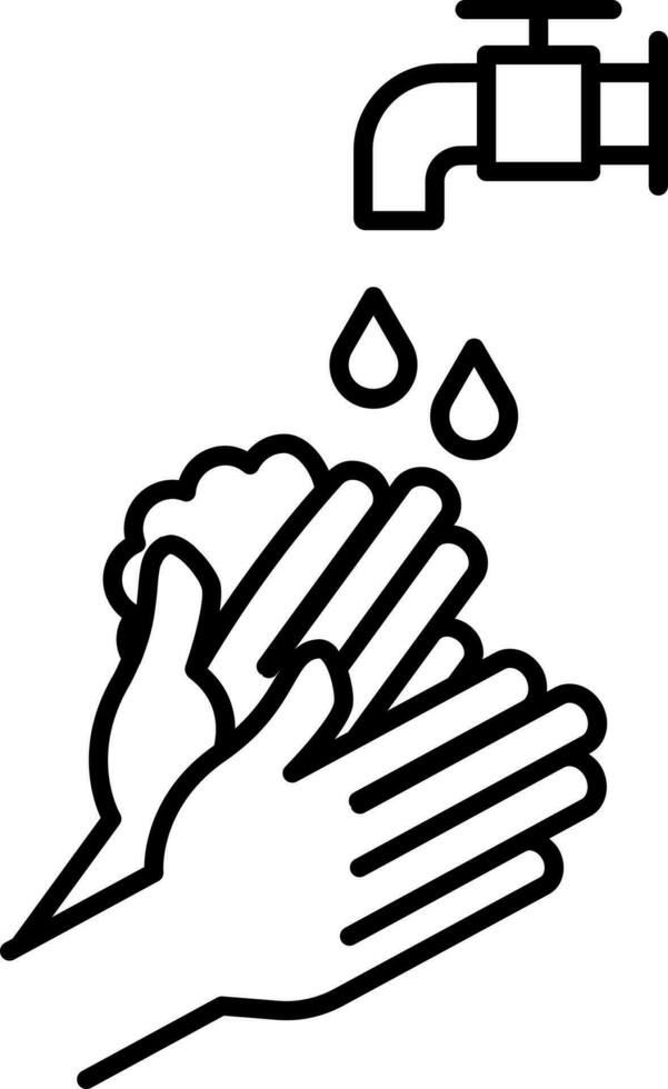 Washing Hands With Faucet Icon In Stroke Style. vector