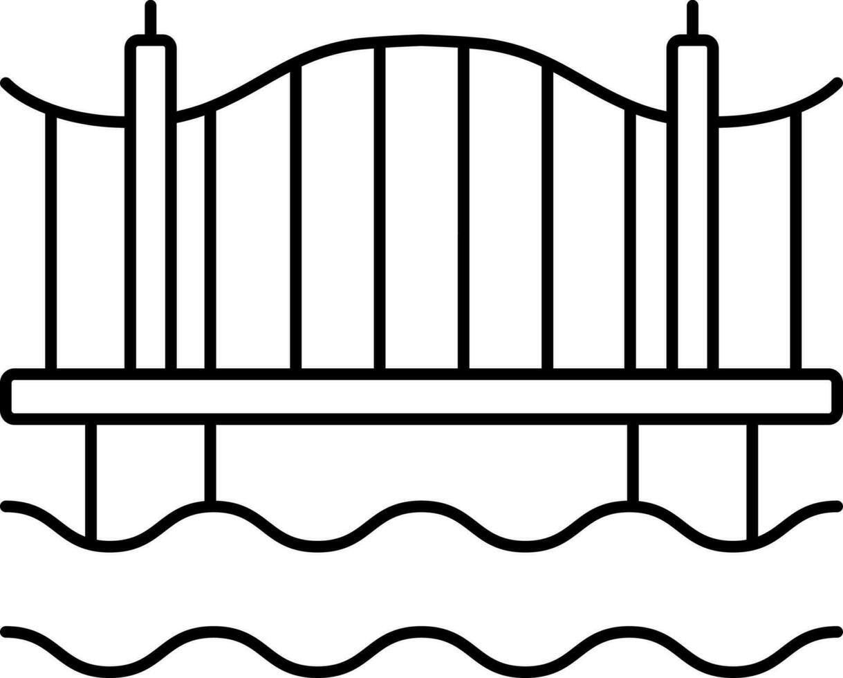 Bridge Over Waterways Icon In Thin Line Art. vector