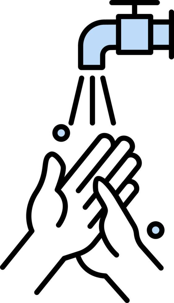 Washing Hands With Faucet Icon In Stroke Style. vector