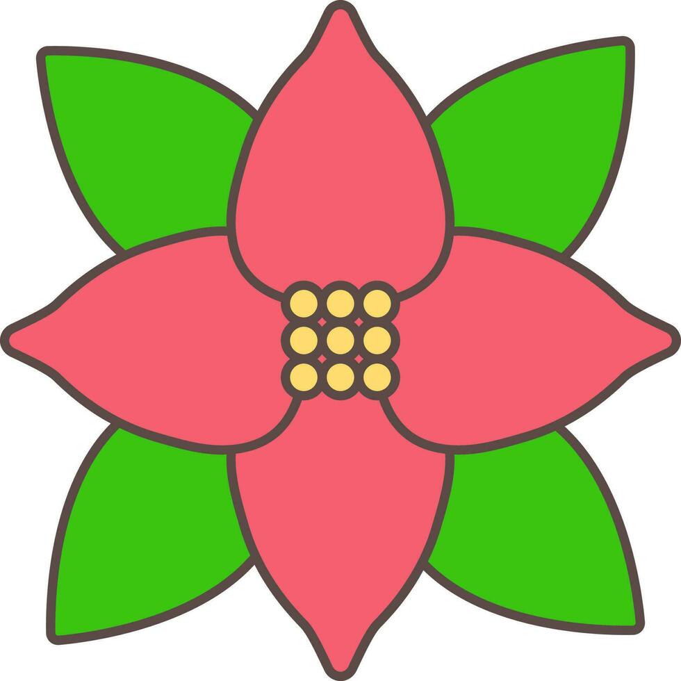 Poinsettia Flower With Leaves Icon In Red And Green Color. vector