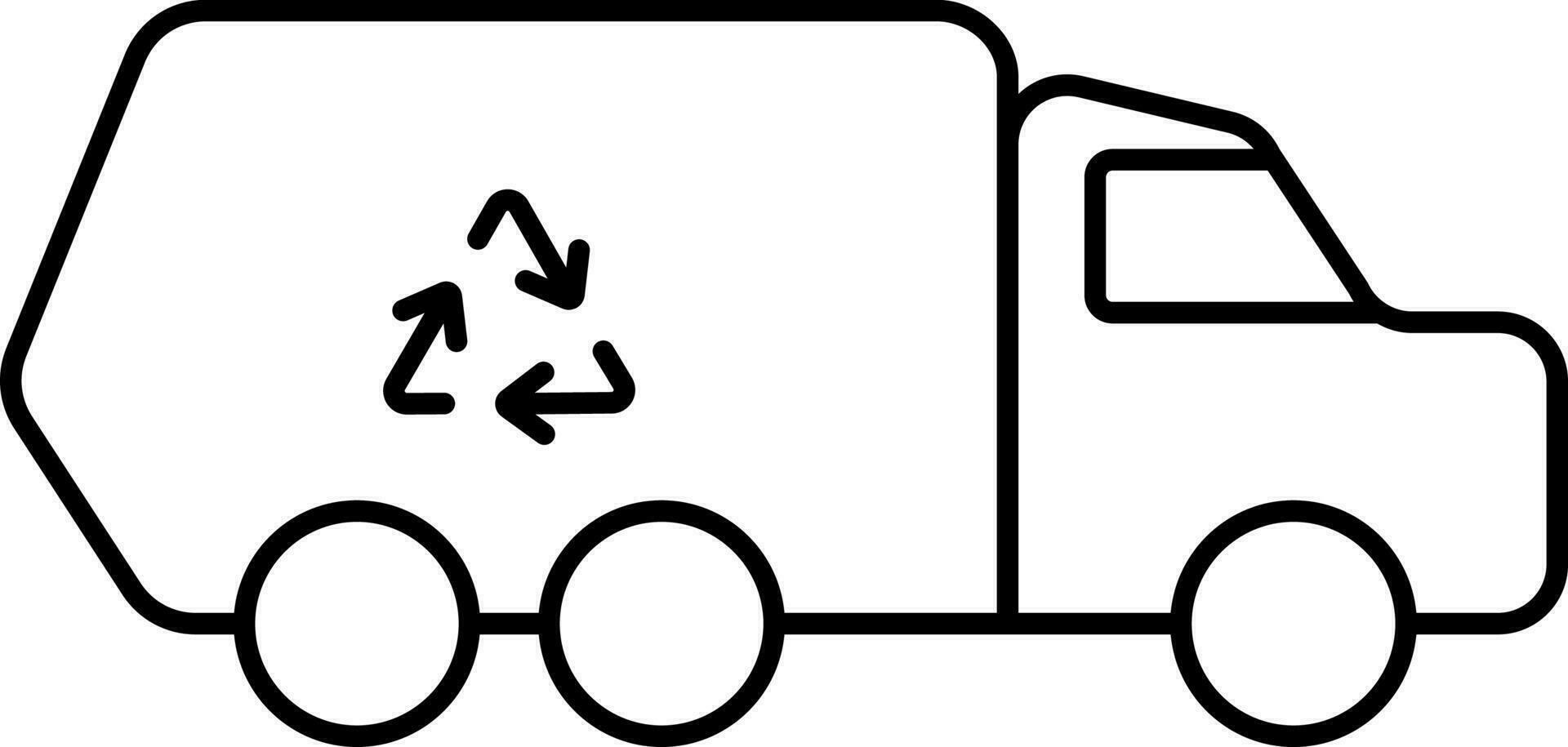 Recycling Truck Icon In Black Line Art. vector