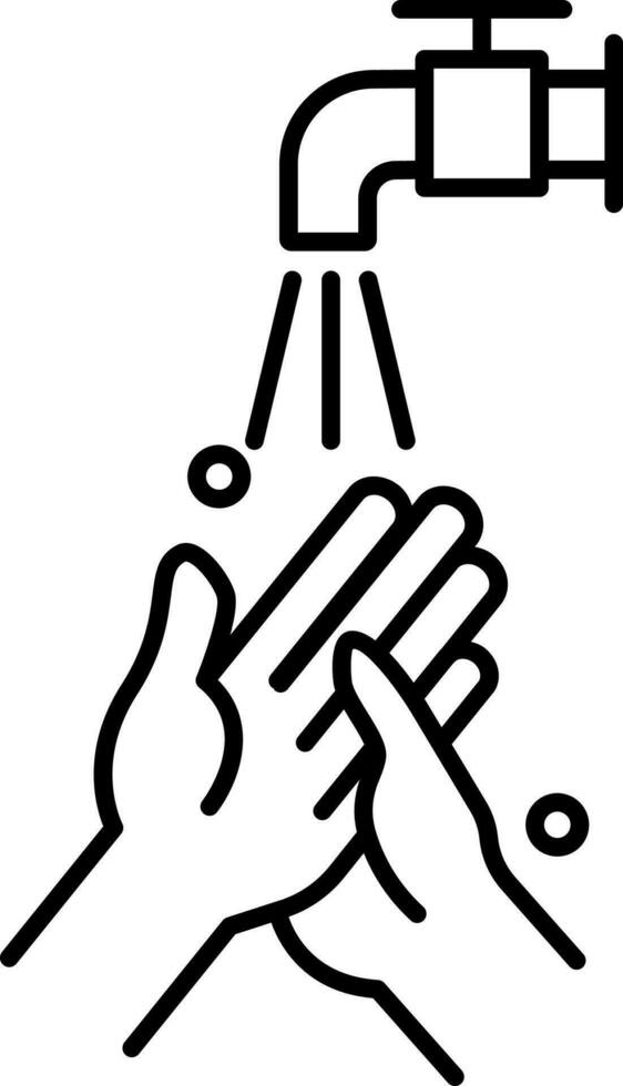Washing Hands With Faucet Icon In Line Art. vector