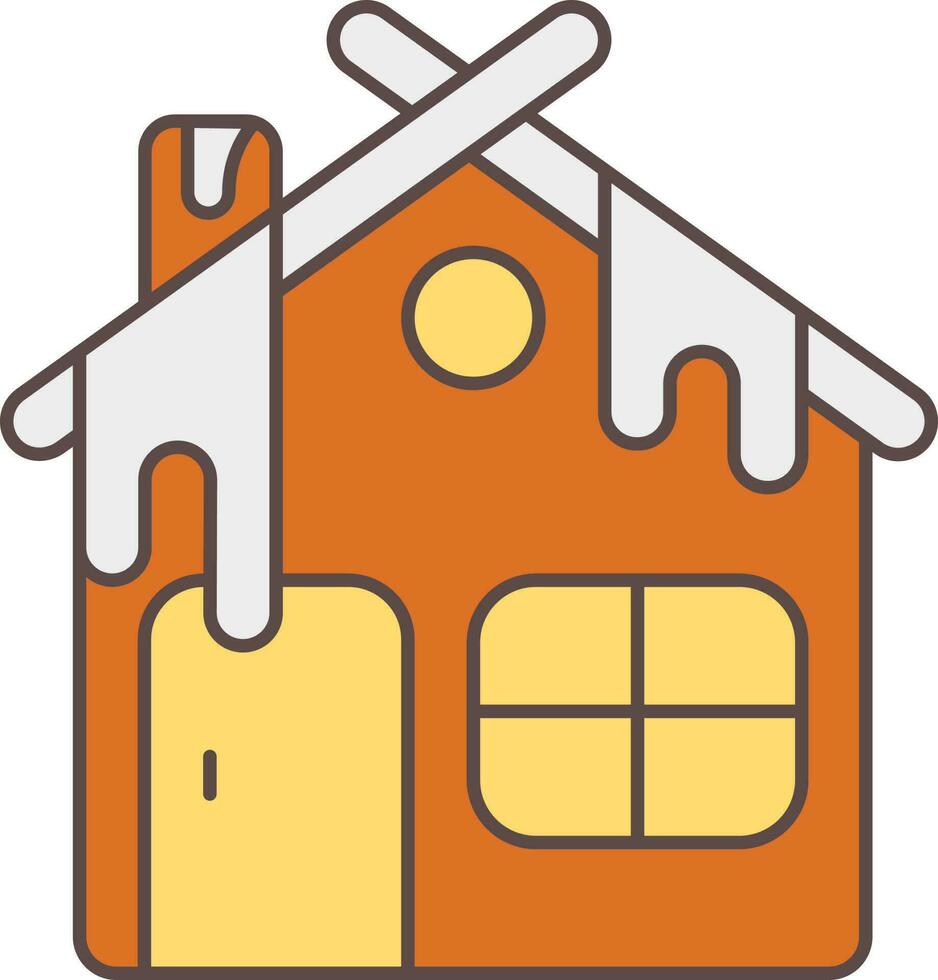 Snow House Brown And Yellow Icon In Flat Style. vector