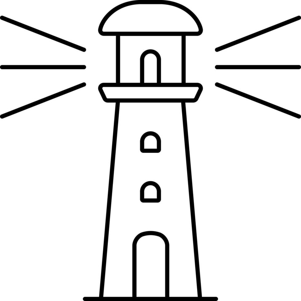 Black Stroke Lighthouse Flat Icon. vector