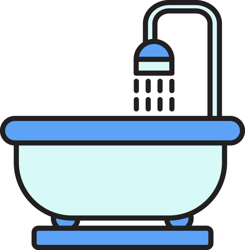 Flat Style Bathtub Icon In Blue Color. vector