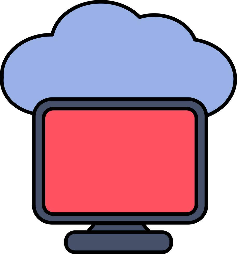 Isolated Cloud With Computer Icon In Blue And Red Color. vector