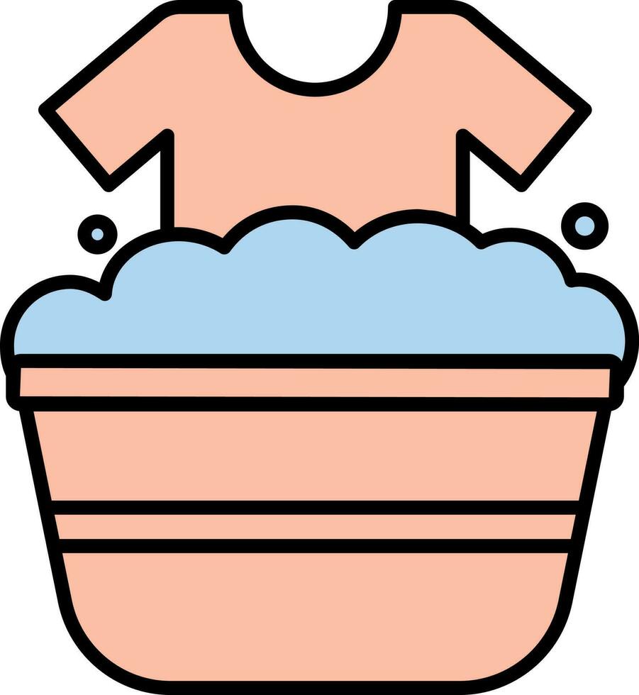Cloth Washing Tub Icon In Blue And Peach Color. vector