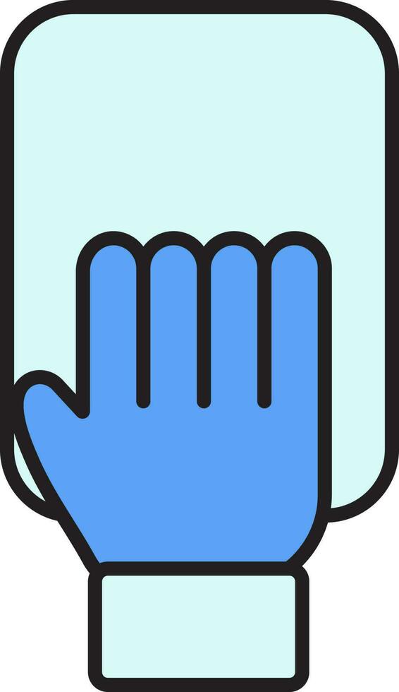 limpieza mano con servilleta icono en azul color. vector