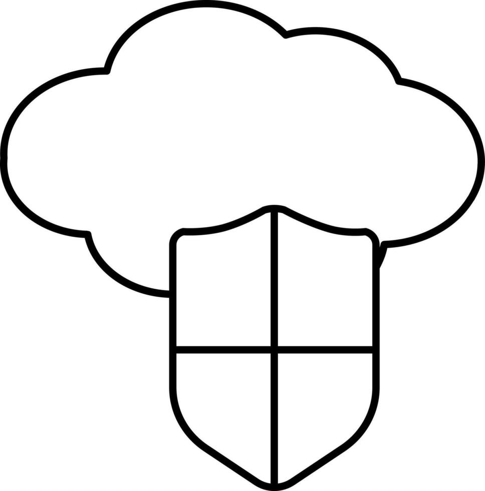 Black Outline Cloud Shield Icon Or Symbol. vector