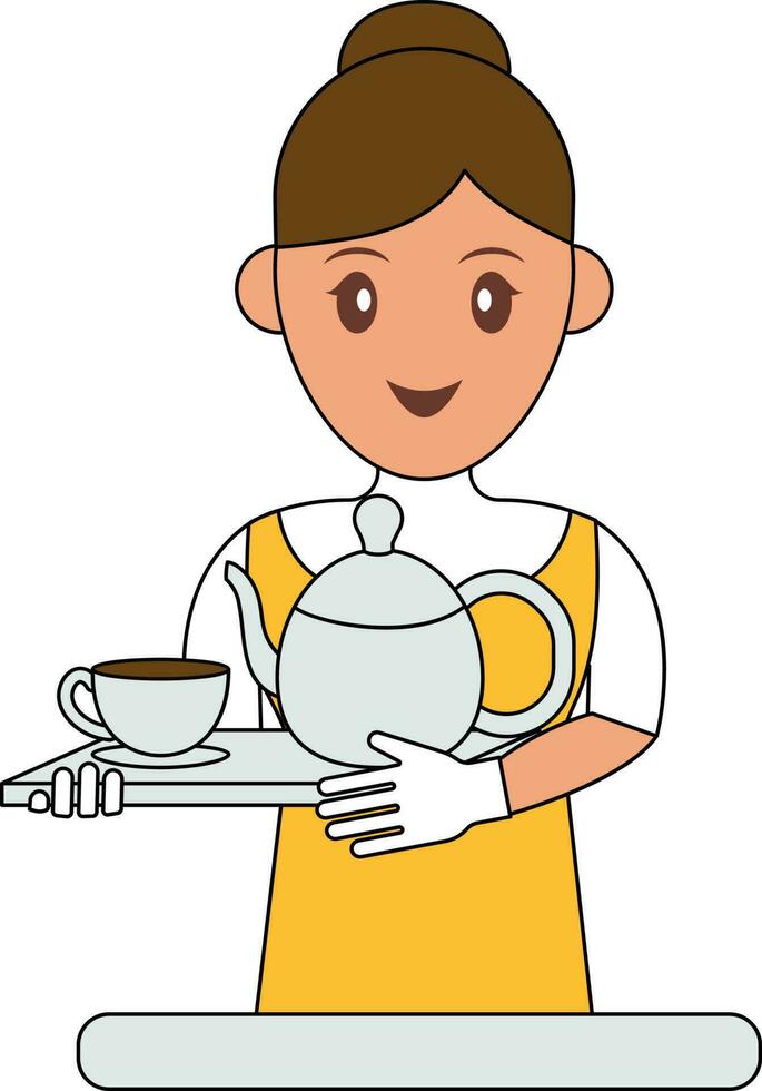 Young Lady Serving Tea Colorful Icon Or Symbol. vector