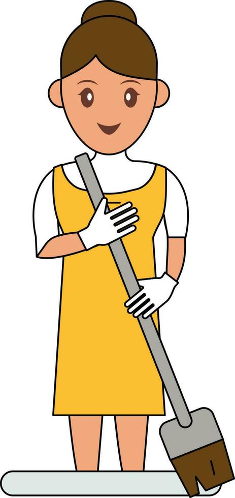 Illustration Of Young Girl Holding Broom Colorful Icon. vector