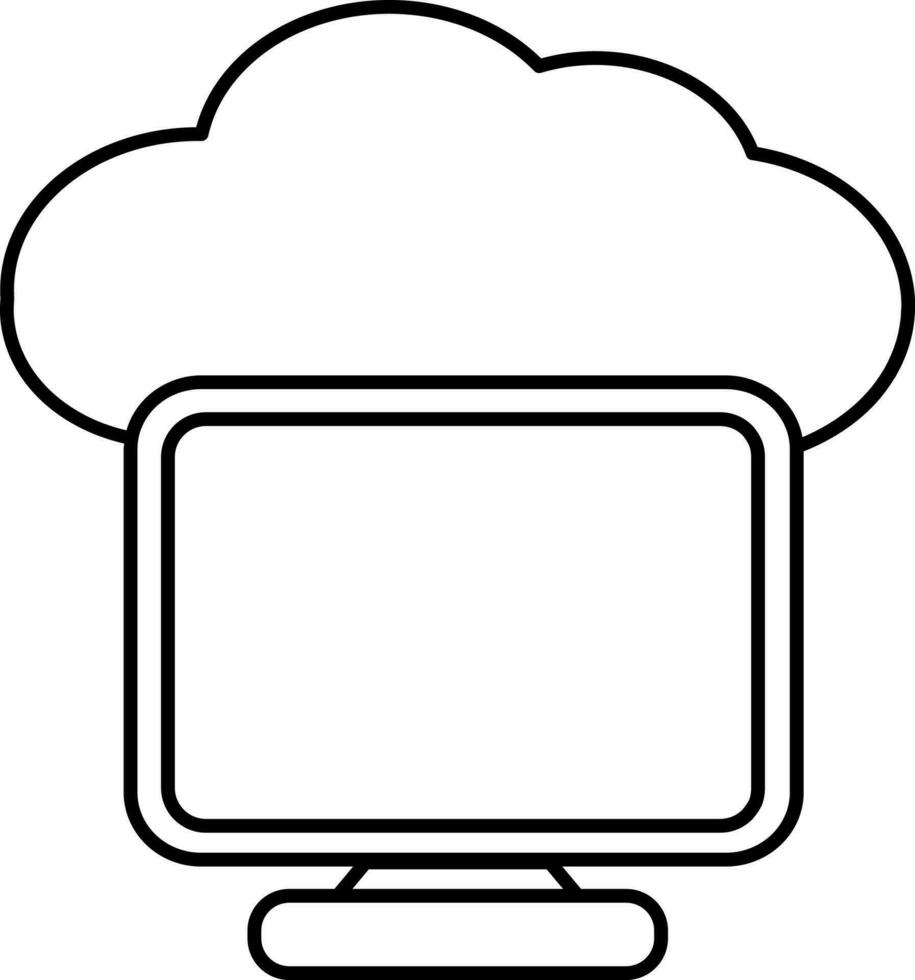 Cloud With Computer Icon In Thin Line Art. vector