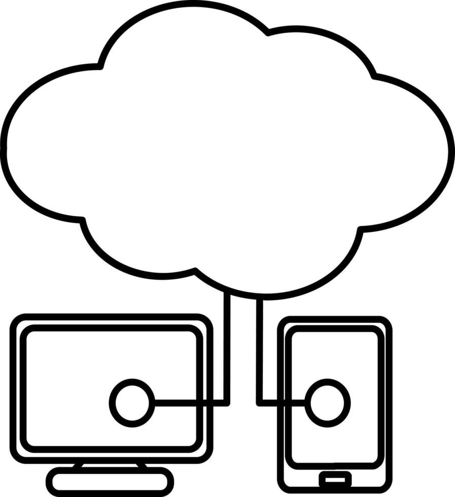 Cloud Connected Devices Icon In Thin Line Art. vector