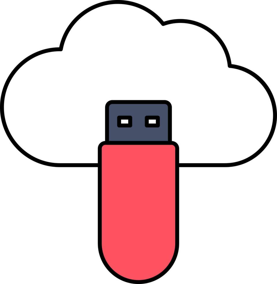 Illustration Of Cloud USB Icon In White And Red Color. vector