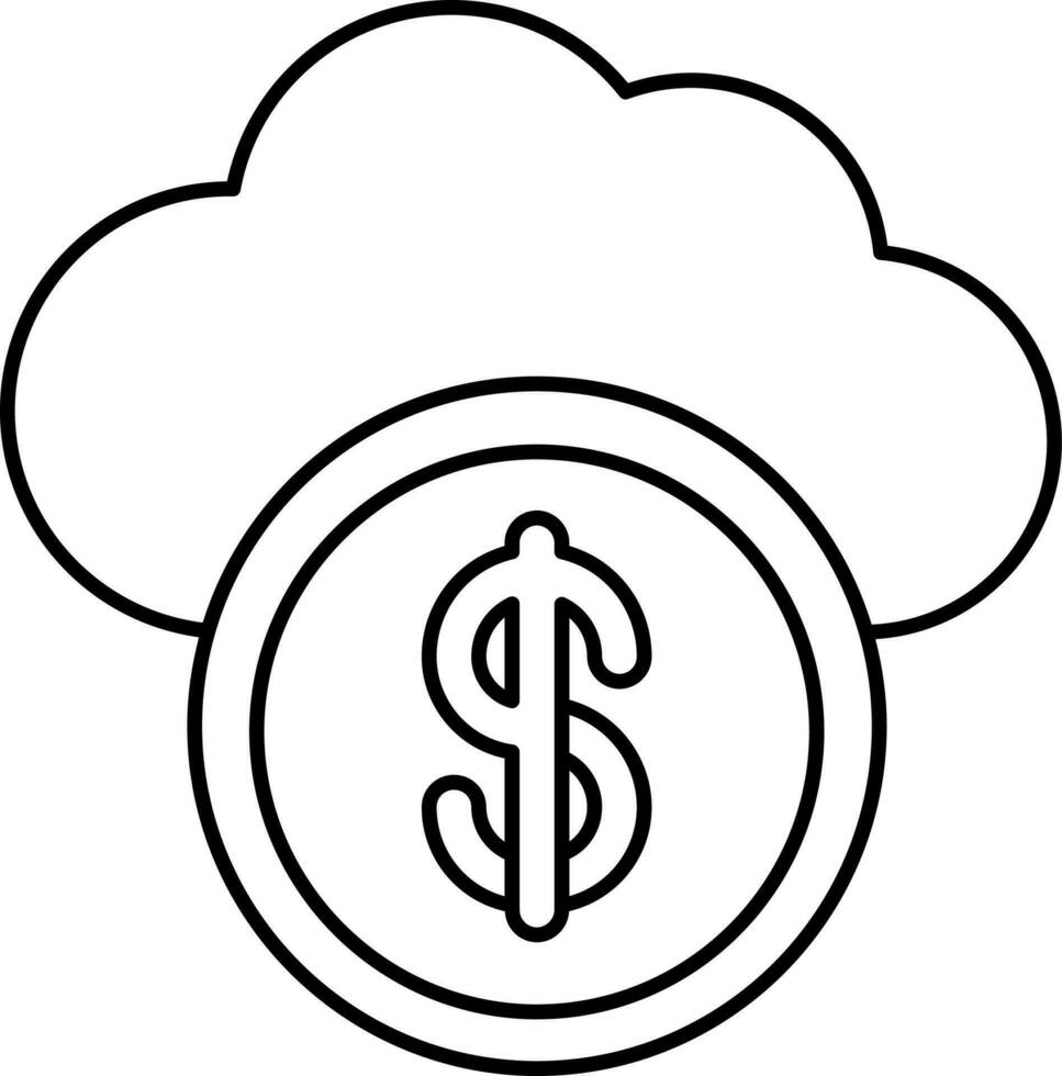 Isolated Cloud With Dollar Coin Icon In Thin Line Art. vector