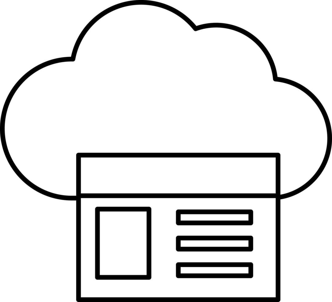 Delgado línea nube con web página icono o símbolo. vector