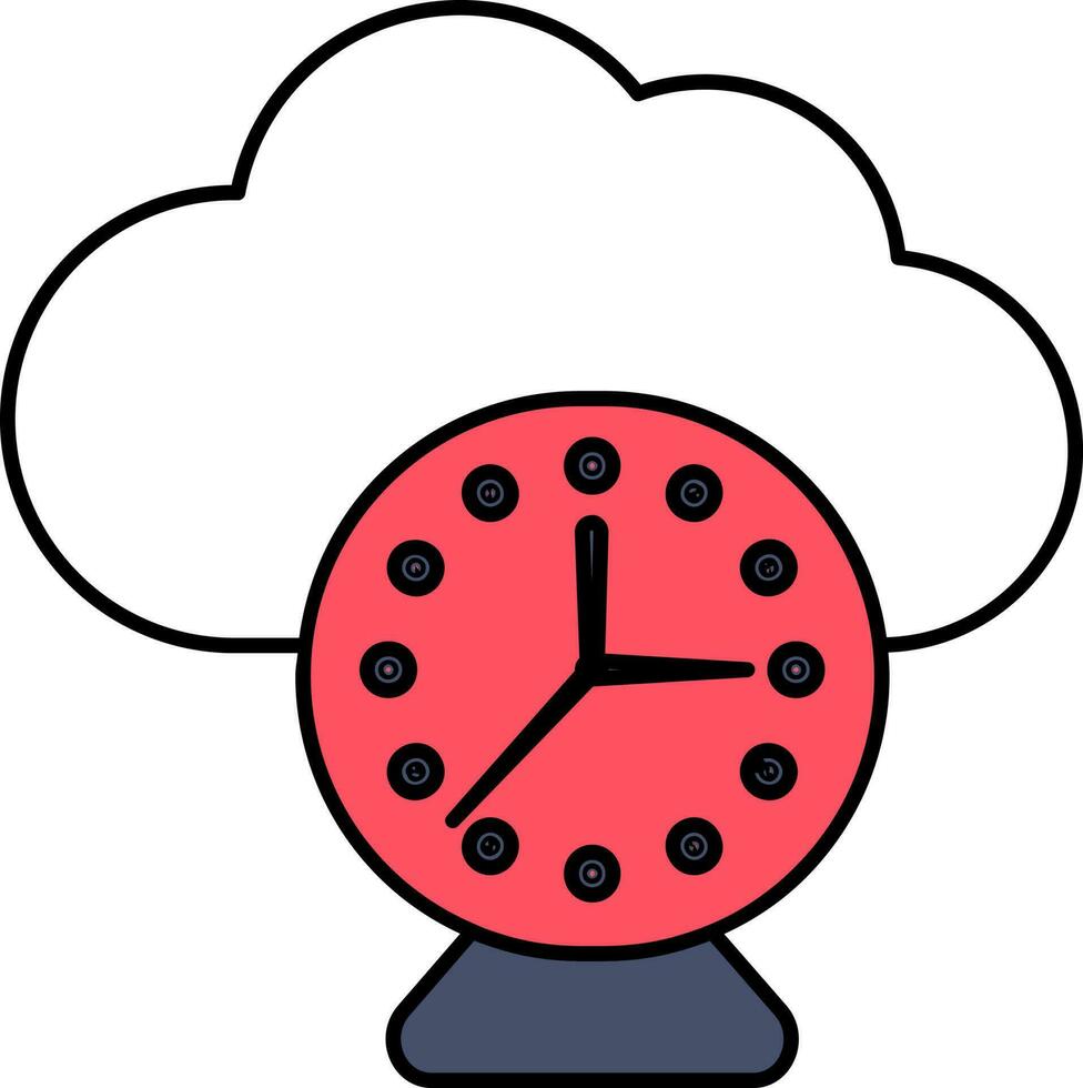 Illustration Of Cloud With Clock Icon In White And Red Color. vector