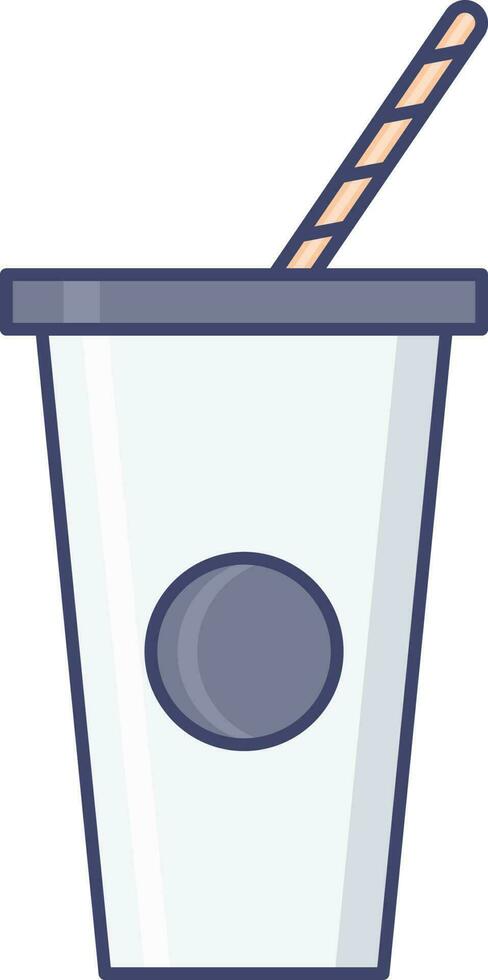 Blue And White Color Disposable Cup With Straw Icon. vector