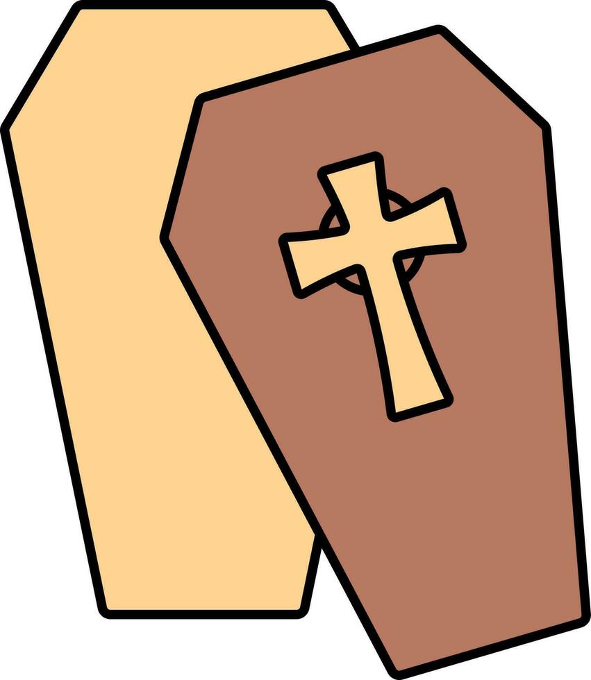 Open Coffin Icon In Orange And Brown Color. vector