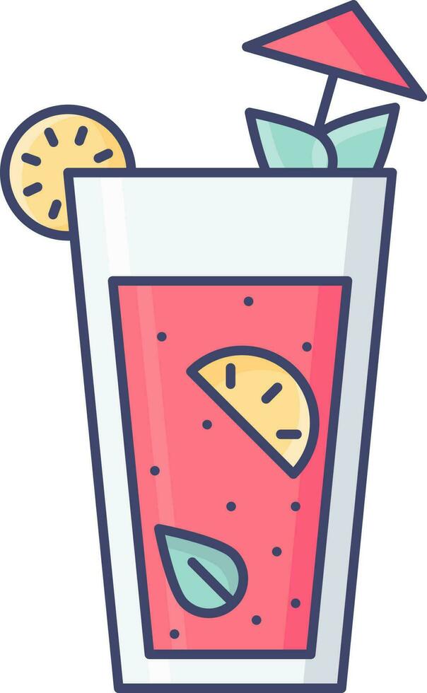 Illustration of Colorful lemonade Drink Glass With Umbrella Icon in Flat Style. vector