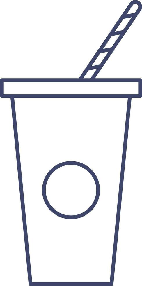 Black Line Art Disposable Cup With Straw Icon. vector