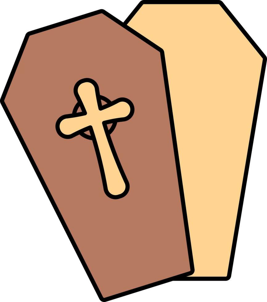 Orange And Brown Color Open Coffin Icon. vector