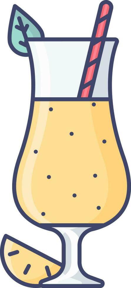 Illustration of Yellow Color Drink Glass With Straw Icon. vector