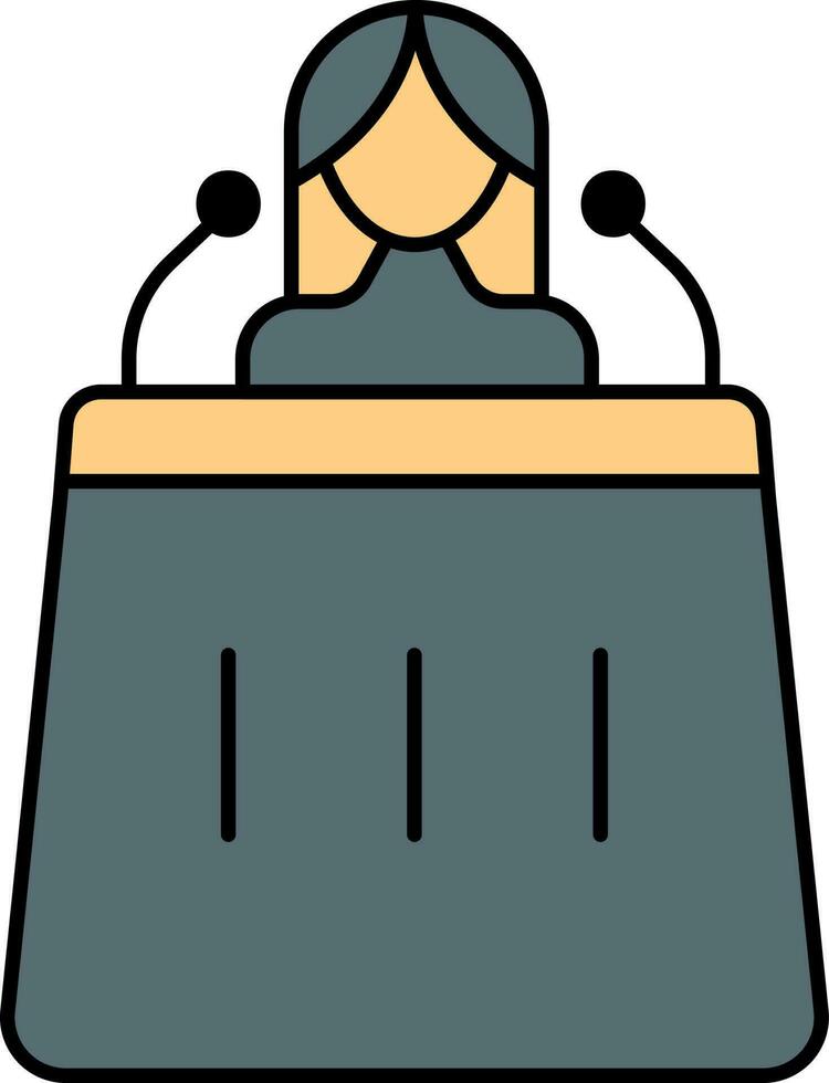 Woman Speaking On Podium Icon In Gray And Orange Color. vector
