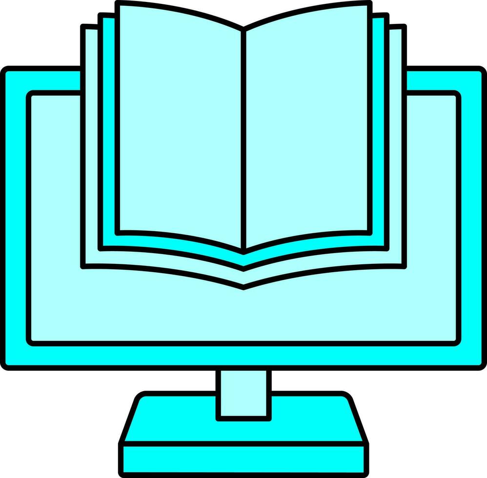 E-Book And Desktop Screen Icon In Cyan Color. vector