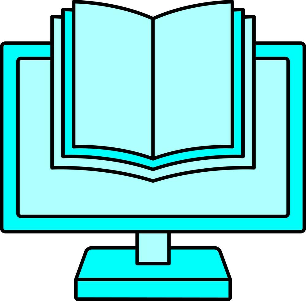 E-Book And Desktop Screen Icon In Cyan Color. vector