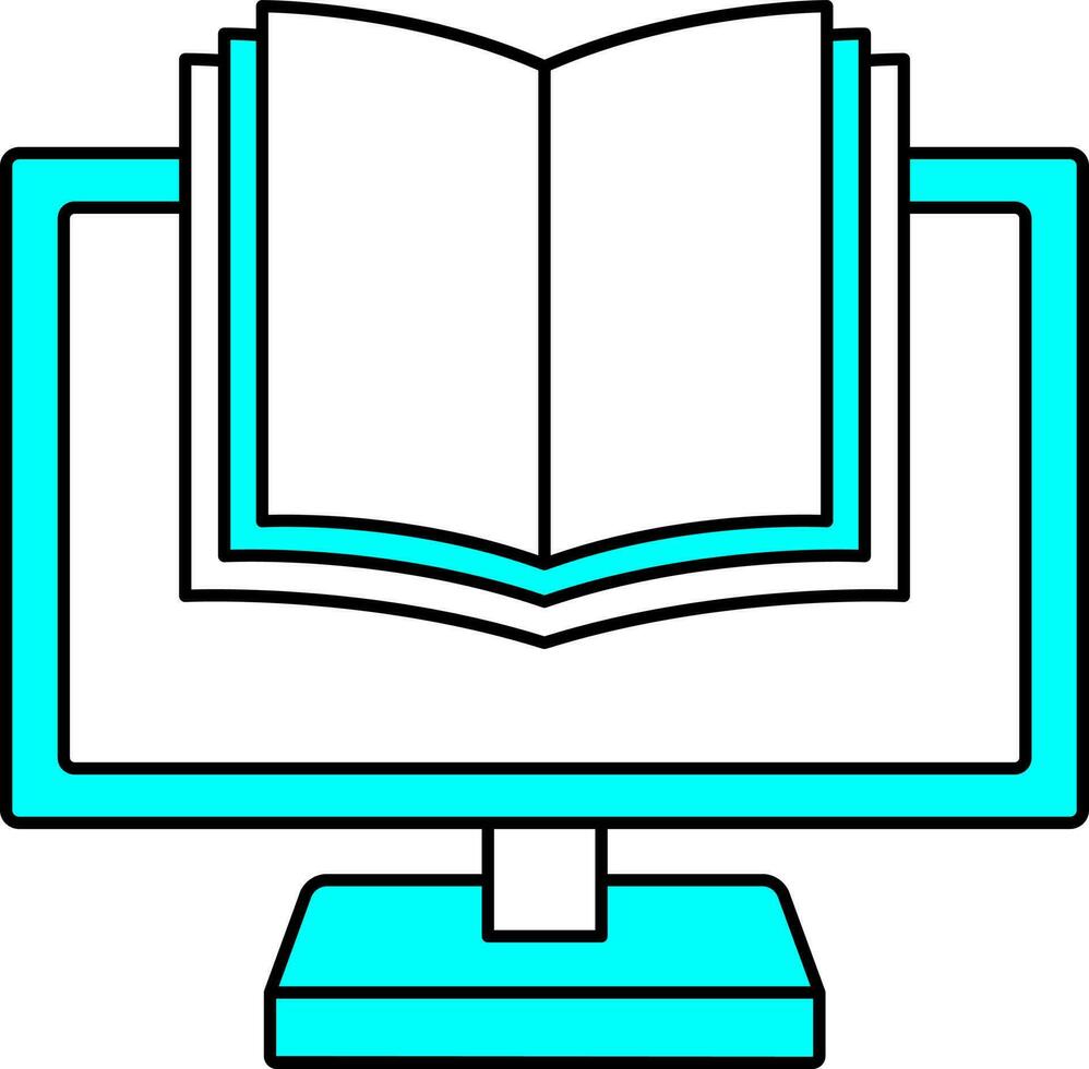 Cyan And White E-Book In Desktop Screen Icon. vector