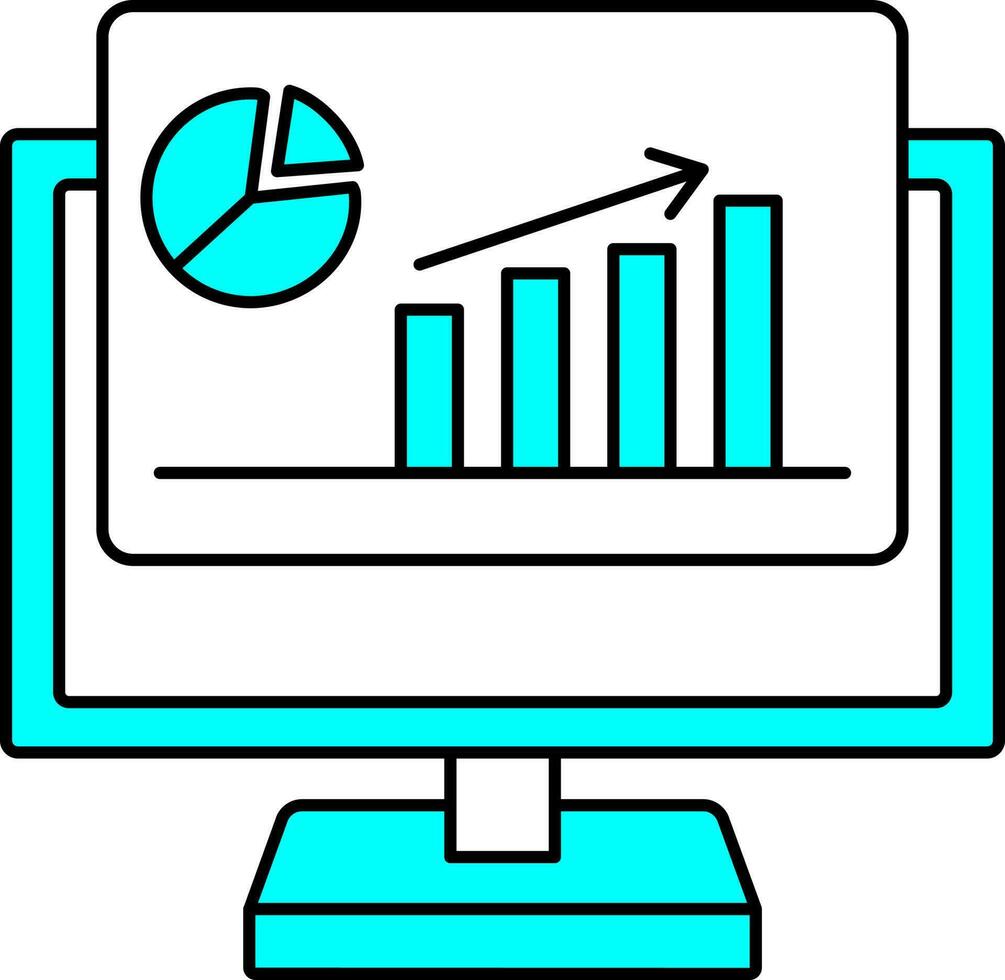 Cyan And White Illustration Of Statistics In Computer Icon. vector