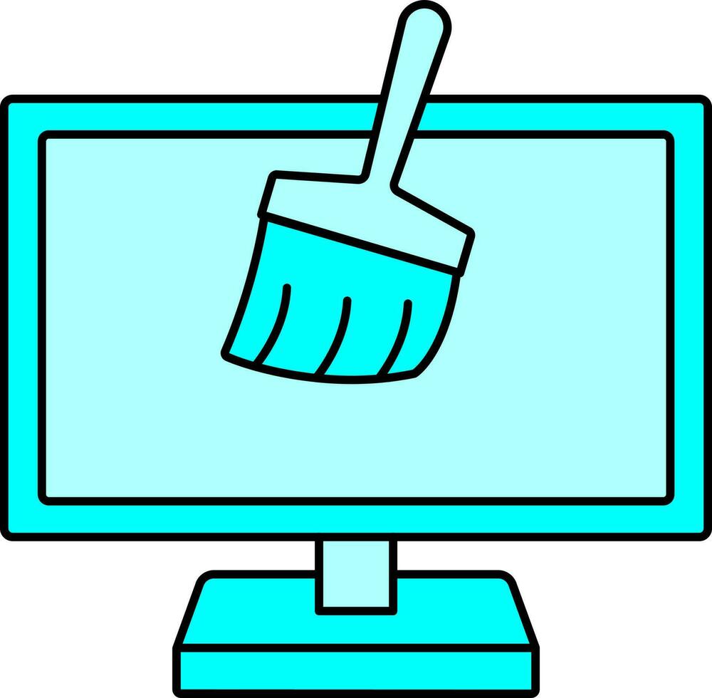 Brush On Computer Icon Or Symbol In Cyan Color. vector