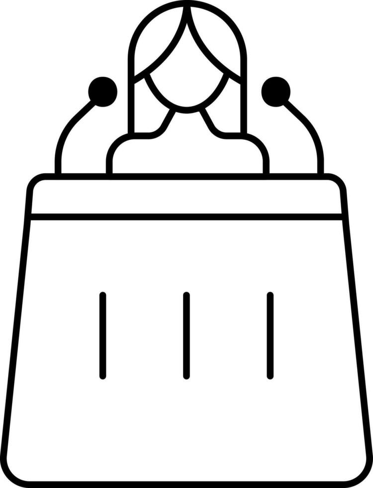 Woman Speaking On Podium Icon In Line Art. vector