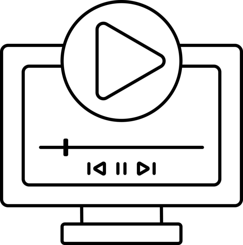 Black Outline Video Play In Monitor Icon. vector