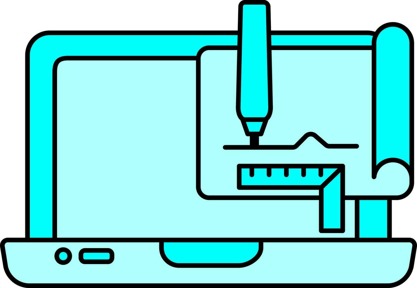 Cyan Blueprint In Laptop Screen Icon Or Symbol. vector