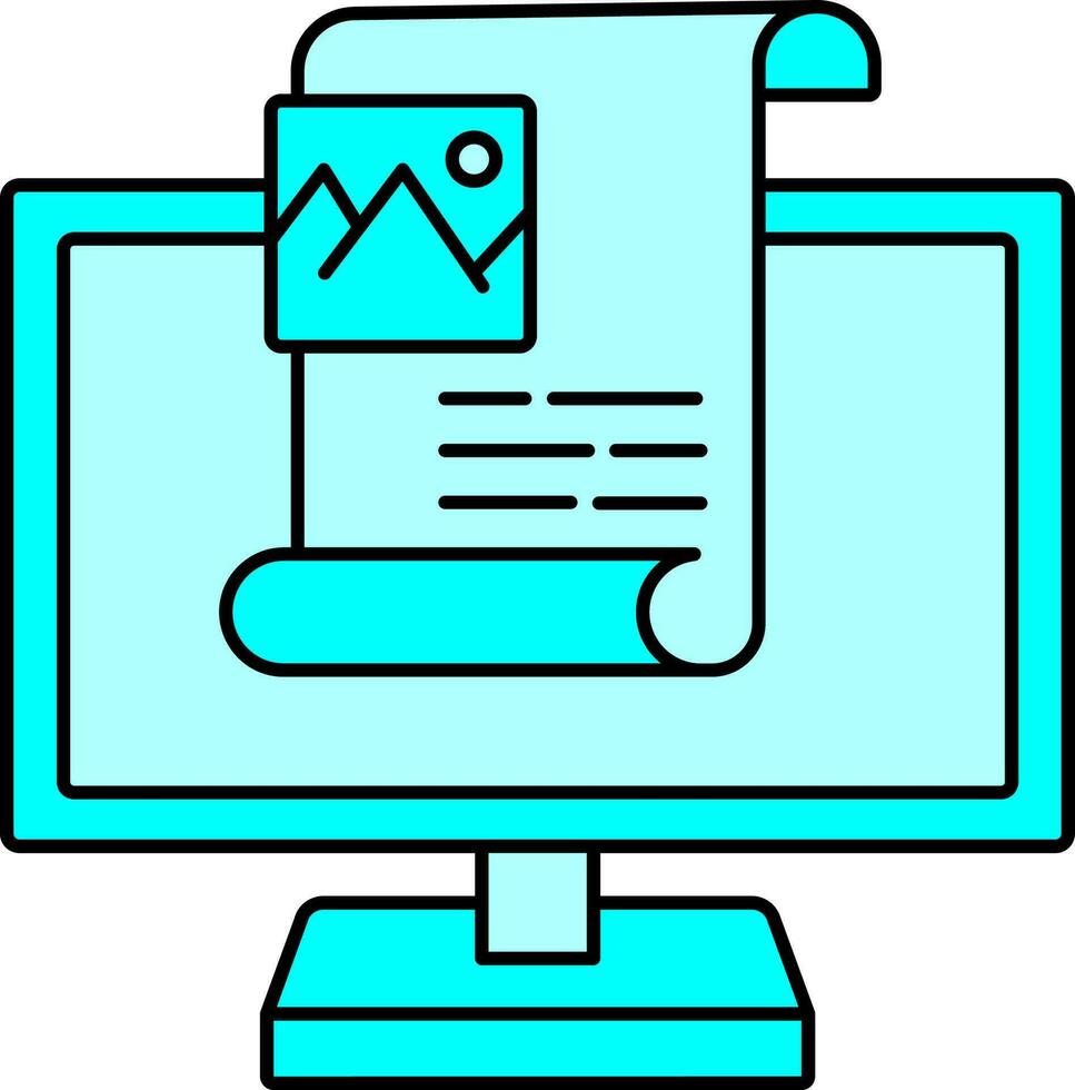 Web Gallery With Computer Screen Icon Or Symbol In Cyan Color. vector