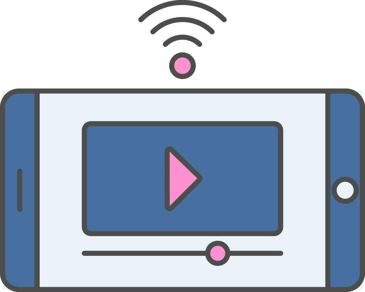 rosado y azul color vídeo jugar en teléfono inteligente icono. vector