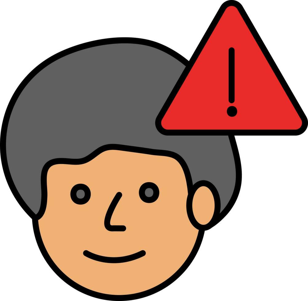 Man With Warning Sign Icon In Red And Gray Color. vector