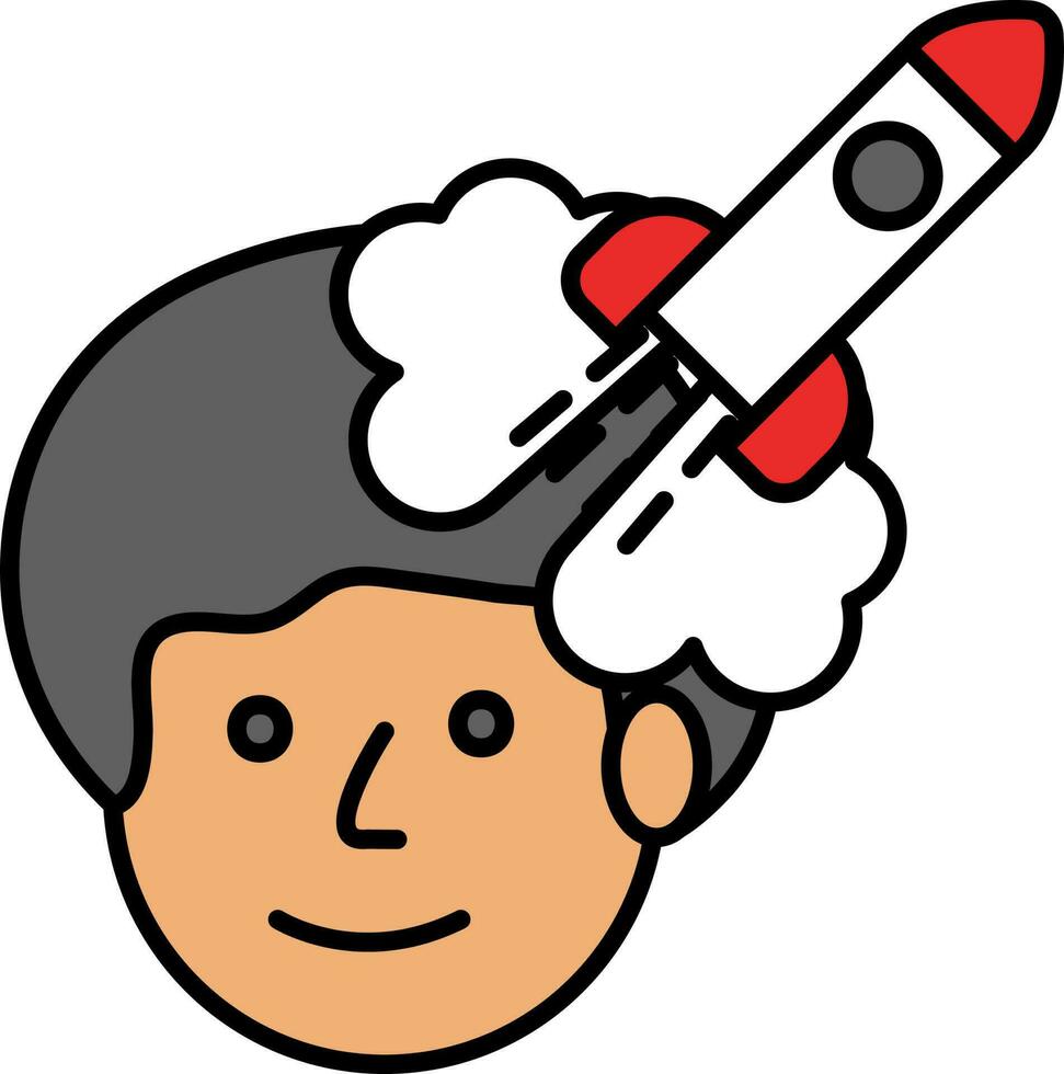 Flat Style Mind With Rocket Colorful Icon. vector