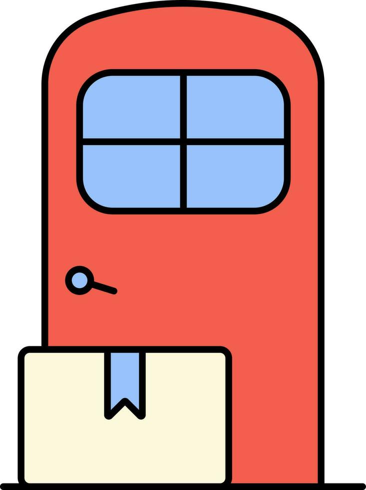 Delivery Box On Door For Home Delivery Icon In Red And Blue Color. vector